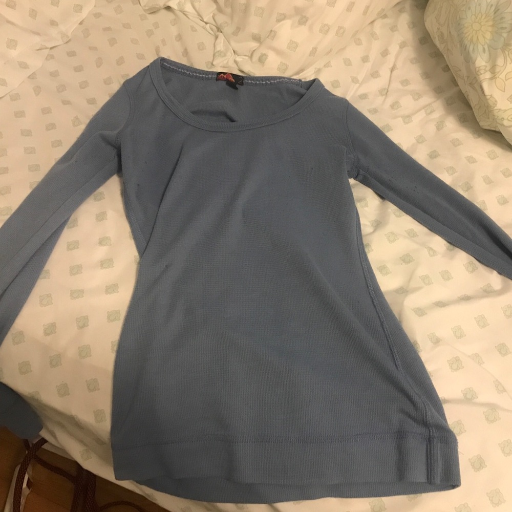 Blue Forever 21 Long Sleeve Waffle Shirt